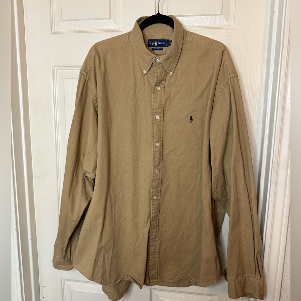 Vintage Ralph Lauren beige flannel twill @Y2K  XXL Men’s 100% cotton shirt